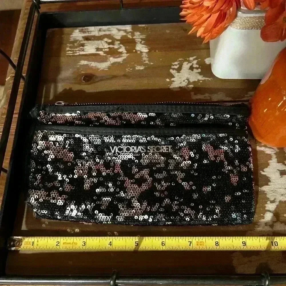 Victoria’s Secret black and silver sequined clutch, make up bag